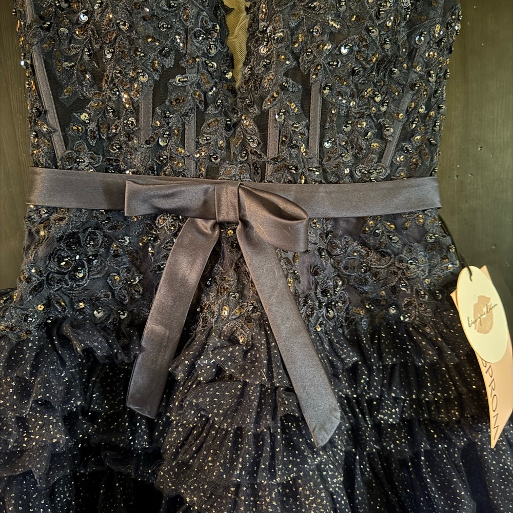 Blue Sleeveless Mini Gown with Plunge Neckline
